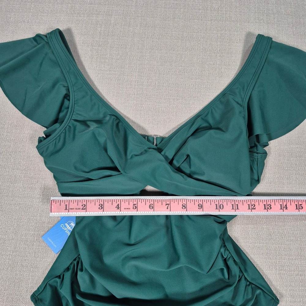 Cupshe Green Ruffle Sleeve Tummy Control One Piece Swimsuit Medium New - Picture 4 of 11